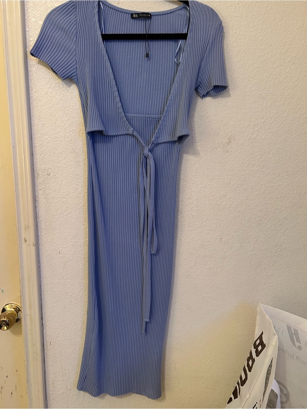 Zara Ribbed Tie-Front Midi Dress in Periwinkle